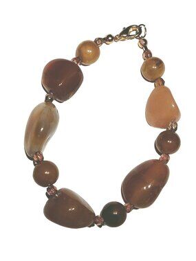 Polished Brown Agate Stone Crystal Bead Bracelet 8 inch